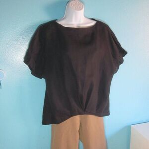 Studio Clip Women Size L Oversized Black 100% Linen Top Japanese Designer Blouse
